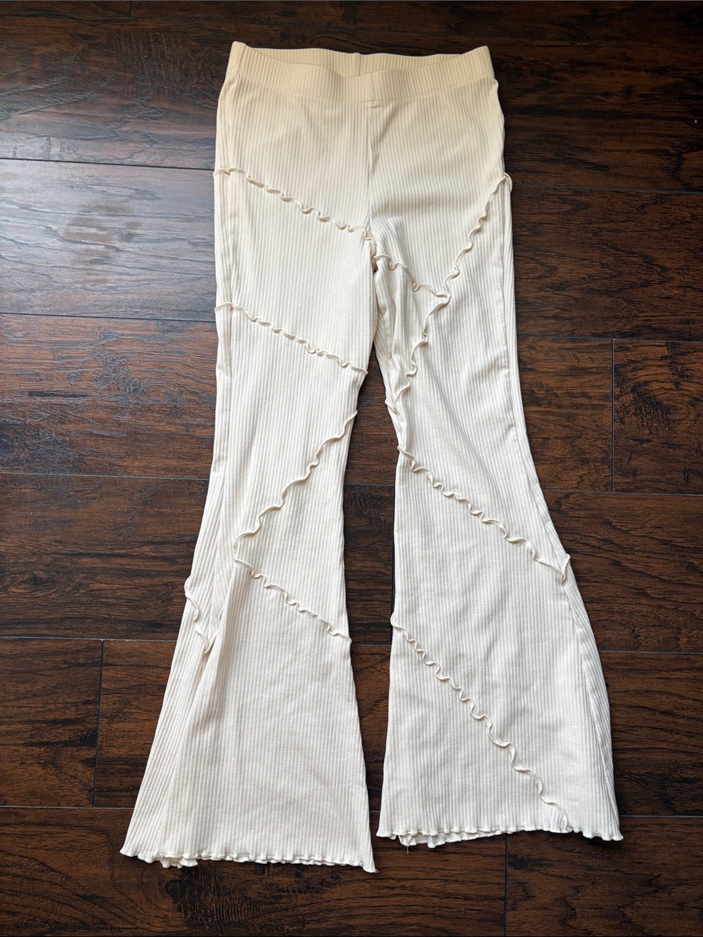 Wild Fable Cream Ribbed Bell Bottoms with Lettuce Edge Detail